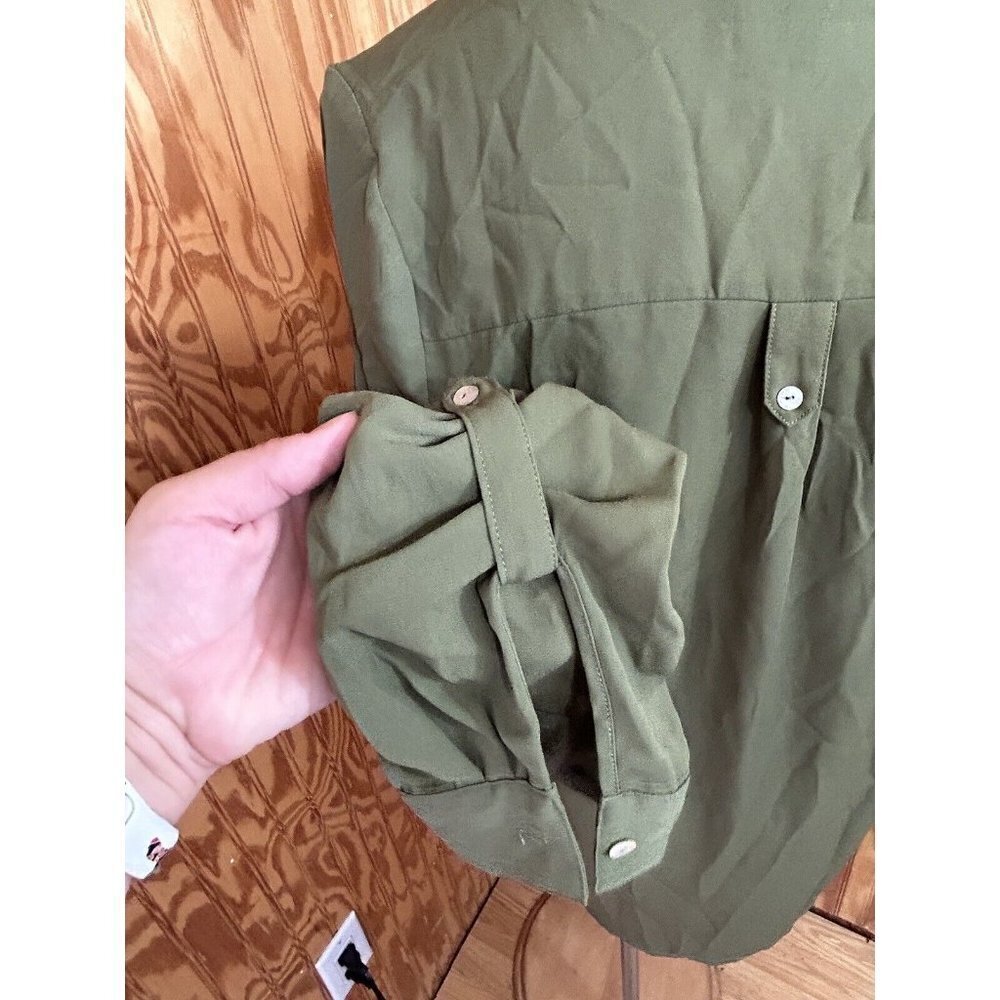 ModCloth Blouse Pullover V-Neck Solid Green Long … - image 5